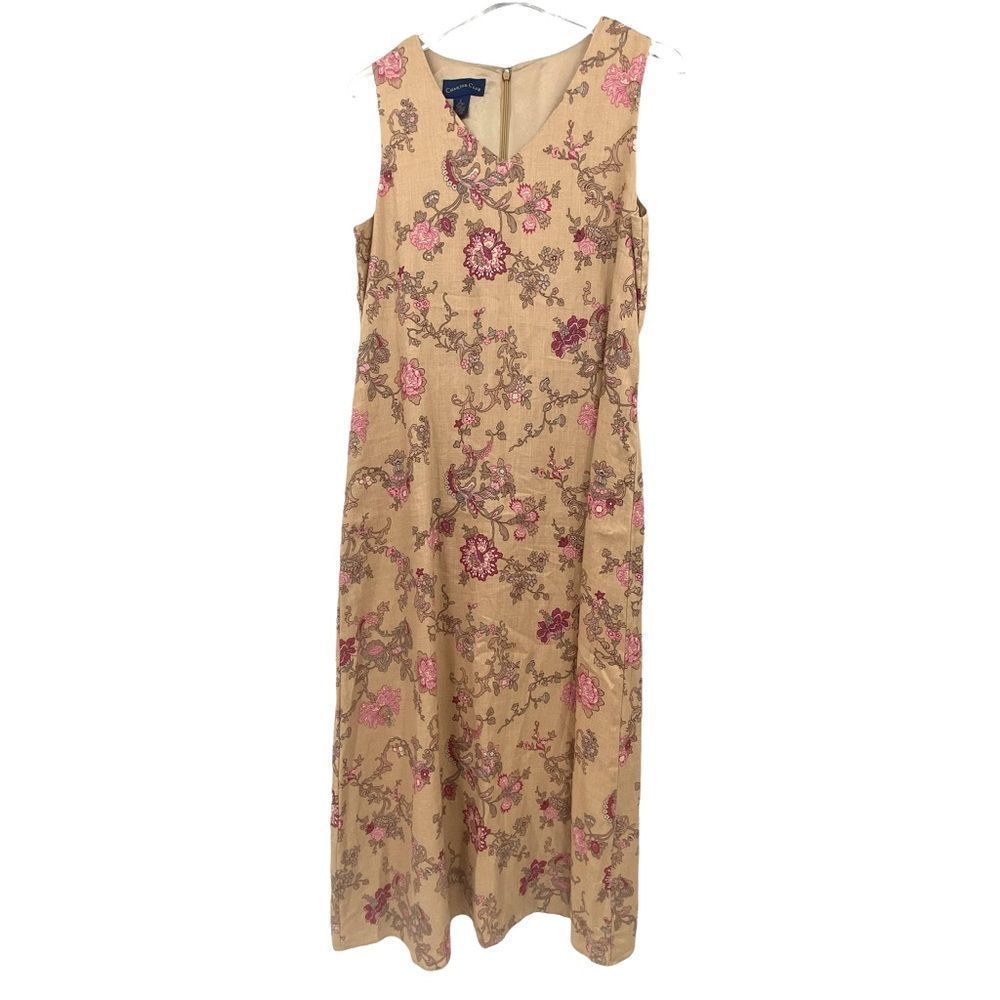 Libra Midi Shirt Dress in Emerald and Cream Leaf Linen Blend